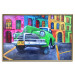 Poster American Classic - green car against a background of colorful architecture 126536 additionalThumb 21