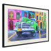 Poster American Classic - green car against a background of colorful architecture 126536 additionalThumb 2