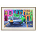 Poster American Classic - green car against a background of colorful architecture 126536 additionalThumb 20