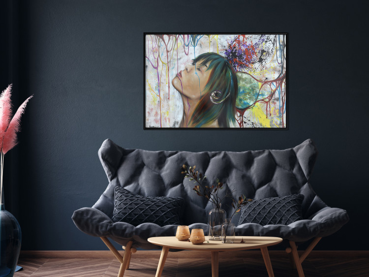 Poster Hidden Dreams - woman on an abstract background with colorful lines 127036 additionalImage 4
