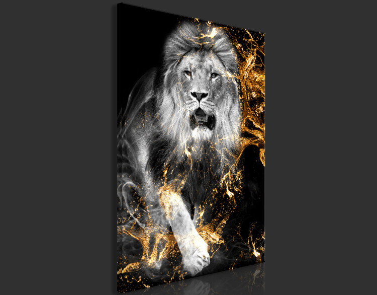 Canvas Print King in Gold (1-part) vertical - fantastical lion on a dark background 129536 additionalImage 4