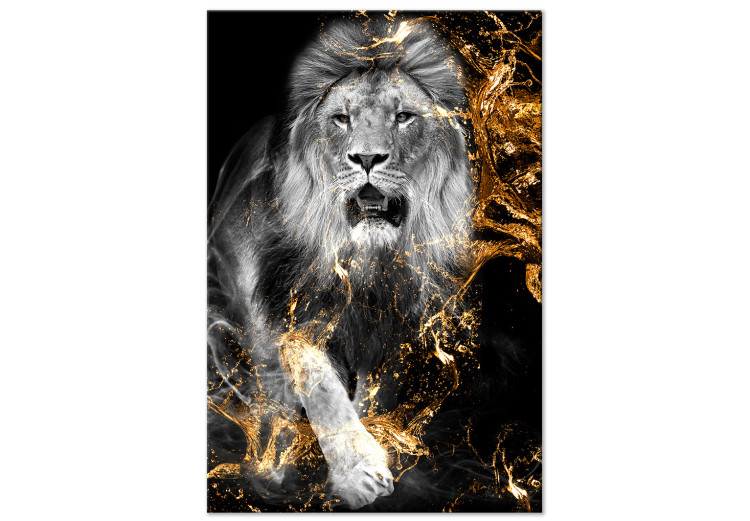 Canvas Print King in Gold (1-part) vertical - fantastical lion on a dark background 129536 additionalImage 2