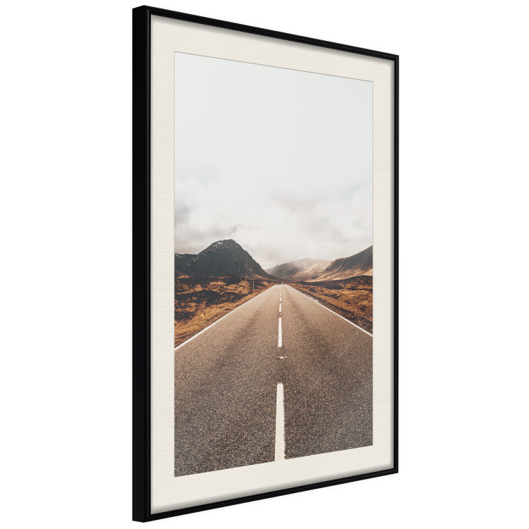 Wall Poster Ahead - landscape of a road amidst yellow and black fields and mountains 130236 additionalImage 2