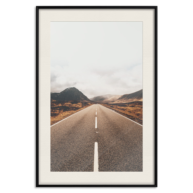 Wall Poster Ahead - landscape of a road amidst yellow and black fields and mountains 130236 additionalImage 27