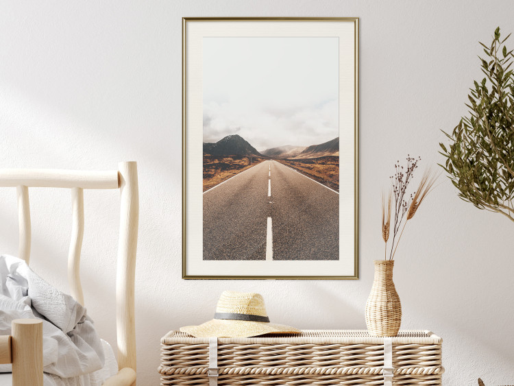 Wall Poster Ahead - landscape of a road amidst yellow and black fields and mountains 130236 additionalImage 24
