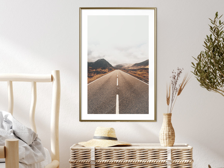 Wall Poster Ahead - landscape of a road amidst yellow and black fields and mountains 130236 additionalImage 15