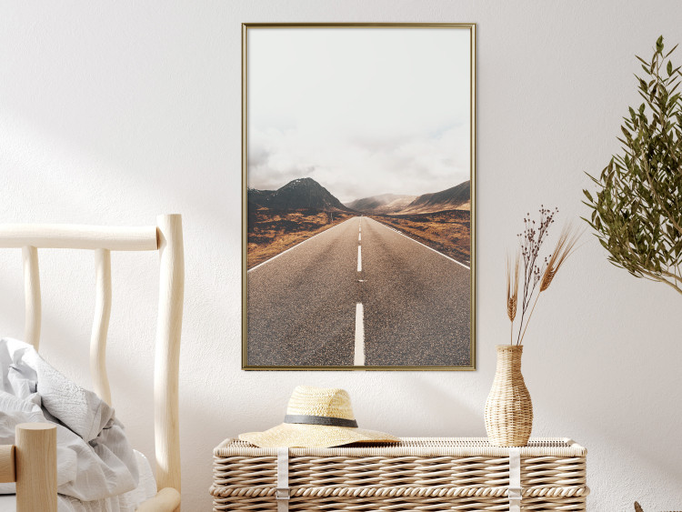Wall Poster Ahead - landscape of a road amidst yellow and black fields and mountains 130236 additionalImage 7