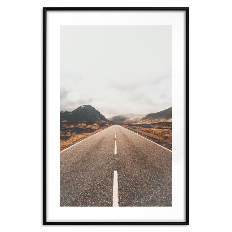 Wall Poster Ahead - landscape of a road amidst yellow and black fields and mountains 130236 additionalImage 19