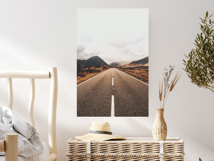 Wall Poster Ahead - landscape of a road amidst yellow and black fields and mountains 130236 additionalImage 4