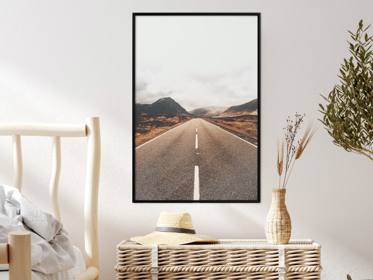 Wall Poster Ahead - landscape of a road amidst yellow and black fields and mountains 130236 additionalImage 6