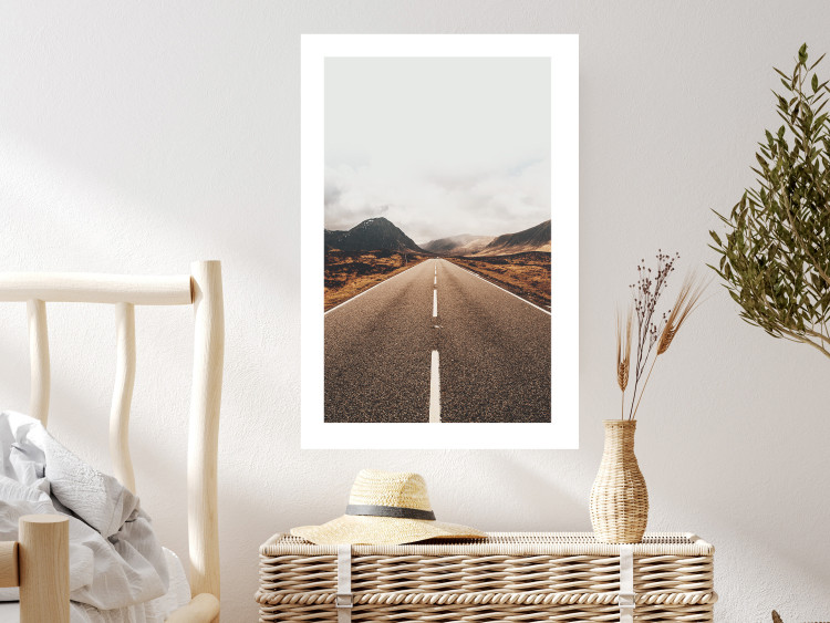 Wall Poster Ahead - landscape of a road amidst yellow and black fields and mountains 130236 additionalImage 5