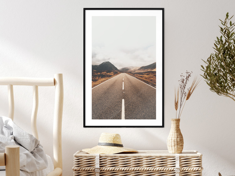 Wall Poster Ahead - landscape of a road amidst yellow and black fields and mountains 130236 additionalImage 22