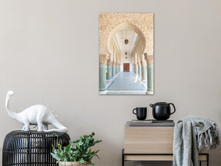 Canvas Art Print Turquoise Colonnade (1-piece) Vertical - architecture in Morocco 134736 additionalImage 3