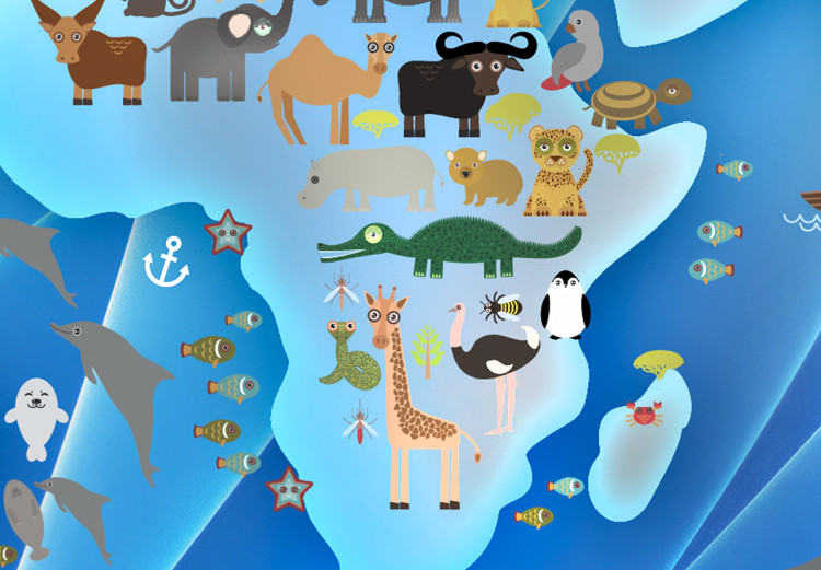 Canvas Art Print A world full of animals - Blue continents with animal images 135136 additionalImage 5