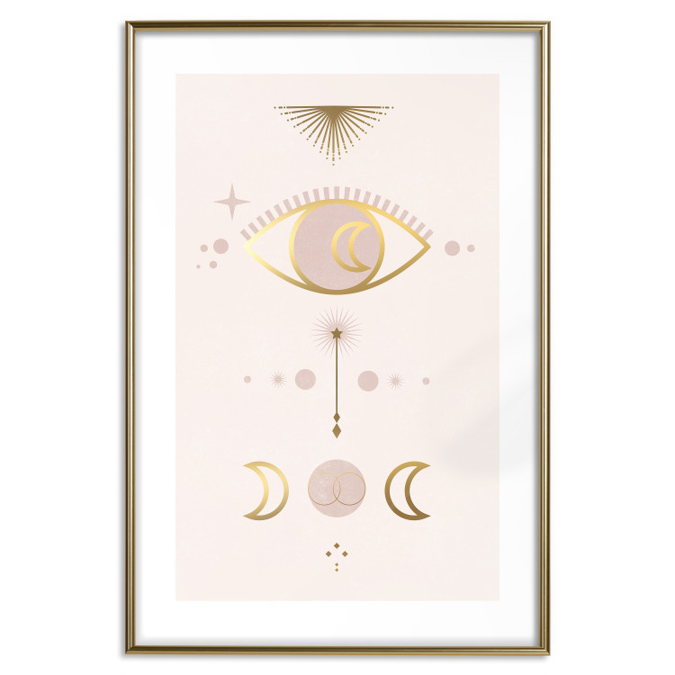 Poster Magical Evening - golden abstraction with moons and an eye on a light background 136536 additionalImage 26