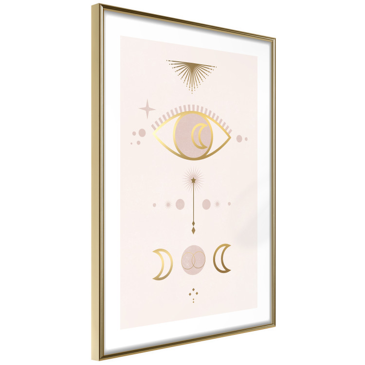 Poster Magical Evening - golden abstraction with moons and an eye on a light background 136536 additionalImage 2