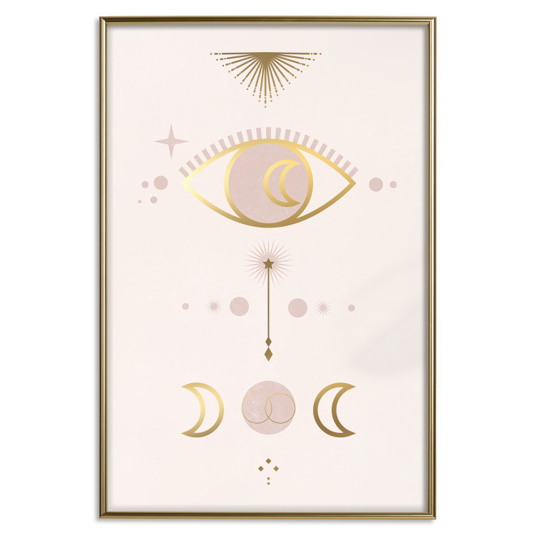 Poster Magical Evening - golden abstraction with moons and an eye on a light background 136536 additionalImage 12