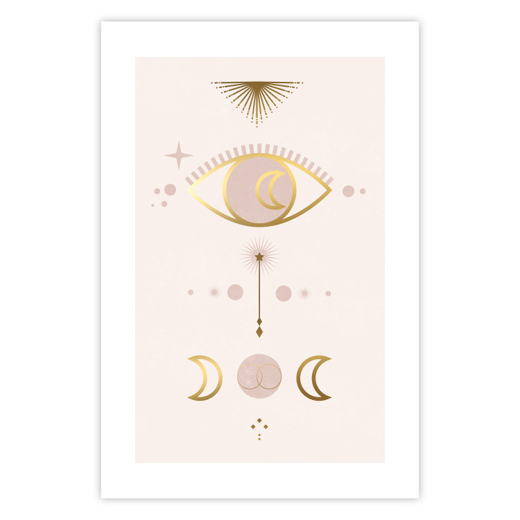 Poster Magical Evening - golden abstraction with moons and an eye on a light background 136536 additionalImage 10
