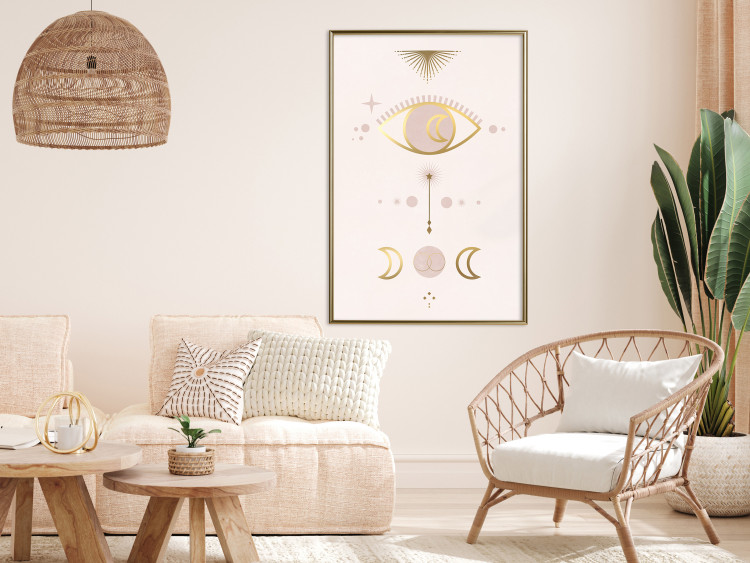 Poster Magical Evening - golden abstraction with moons and an eye on a light background 136536 additionalImage 13