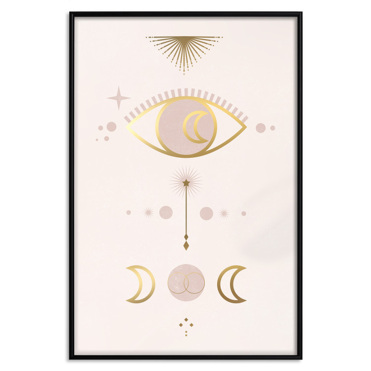 Poster Magical Evening - golden abstraction with moons and an eye on a light background 136536 additionalImage 11