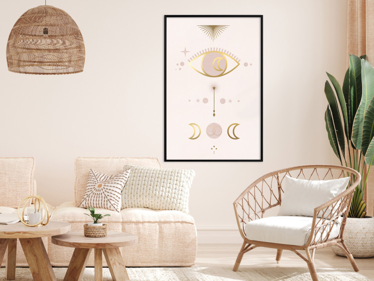 Poster Magical Evening - golden abstraction with moons and an eye on a light background 136536 additionalImage 19
