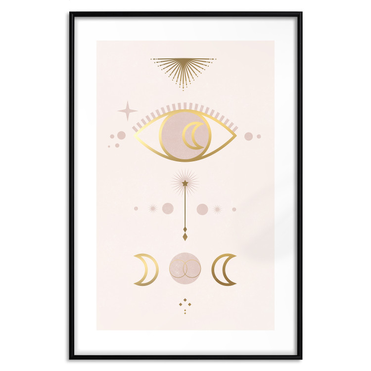 Poster Magical Evening - golden abstraction with moons and an eye on a light background 136536 additionalImage 27