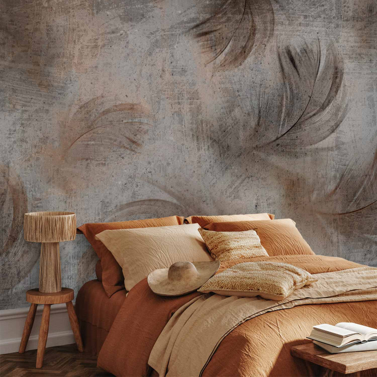 Wall Mural Breeze - bird feather motif on greyish concrete texture 138236 additionalImage 2