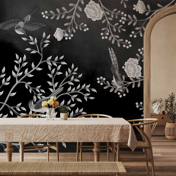 Wall Mural Birds Among Branches - Black and White Composition Inspired by Nature 138836 additionalImage 4