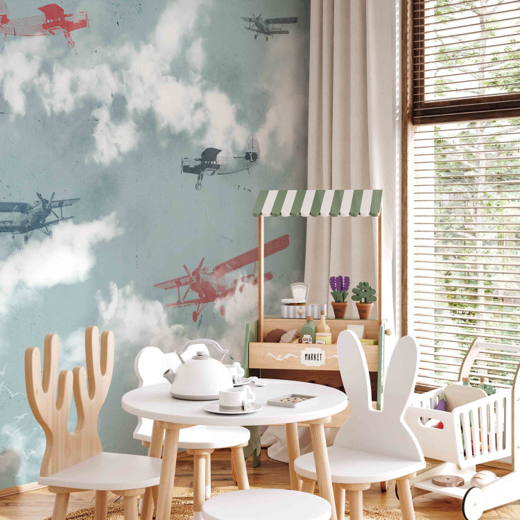 Wall Mural Dream of a little pilot - planes in the sky with clouds and birds for children 143036 additionalImage 4