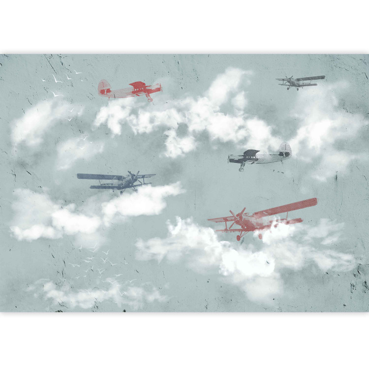 Wall Mural Dream of a little pilot - planes in the sky with clouds and birds for children 143036 additionalImage 3