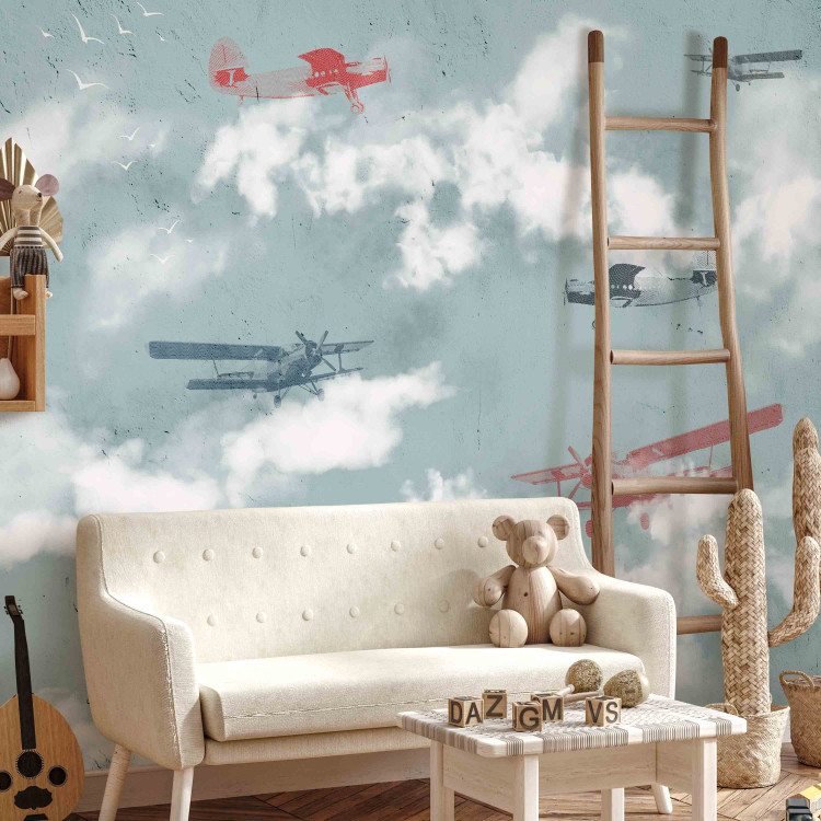 Wall Mural Dream of a little pilot - planes in the sky with clouds and birds for children 143036 additionalImage 5