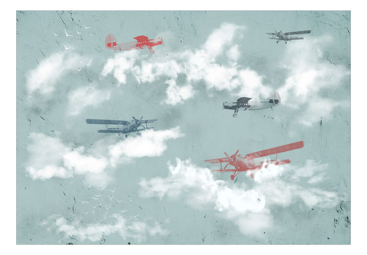 Wall Mural Dream of a little pilot - planes in the sky with clouds and birds for children 143036 additionalImage 1