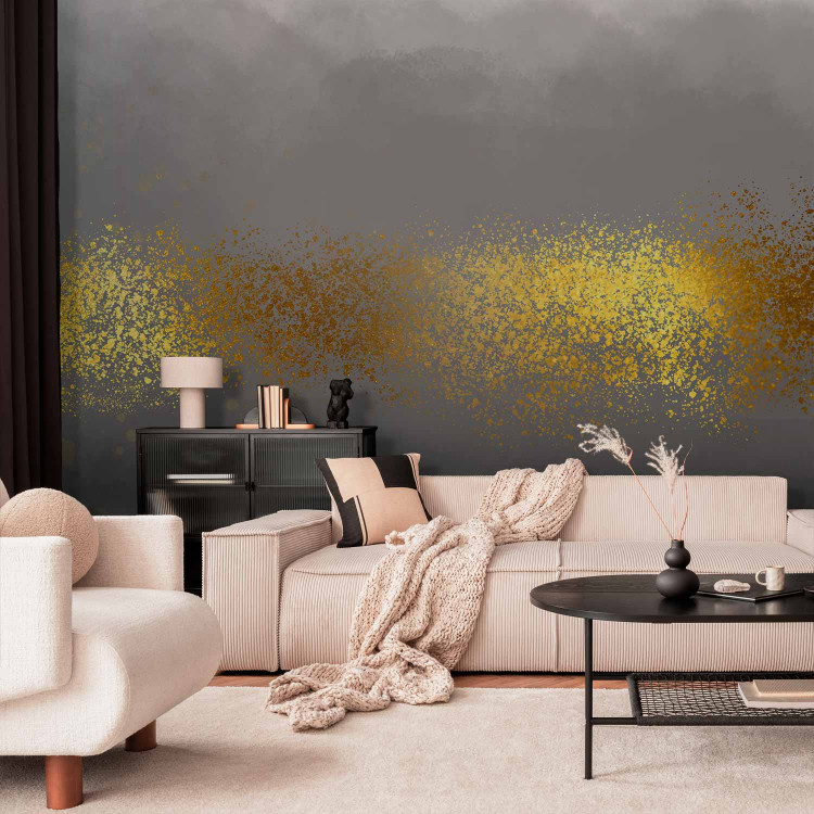 Photo Wallpaper Shades of grey - abstract with grey gradient and gold pattern 144636