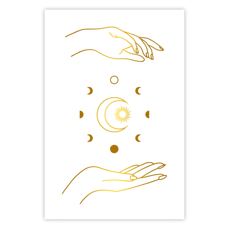 Wall Poster Magic Symbols - All Phases of the Moon and Golden Hands 146136