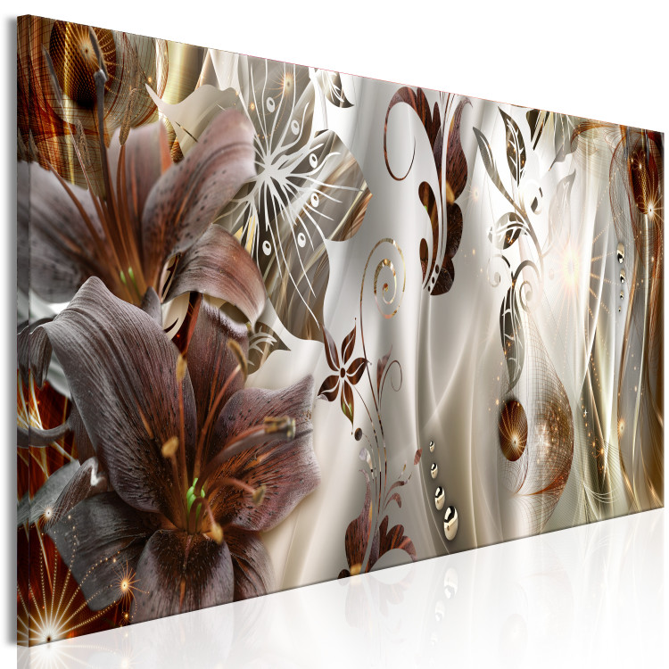 Canvas Print Abstract Composition With Lilies - Flowers With a Golden Tone and Glitter 148436 additionalImage 2