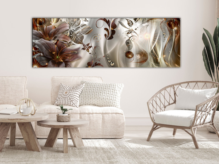 Canvas Print Abstract Composition With Lilies - Flowers With a Golden Tone and Glitter 148436 additionalImage 3
