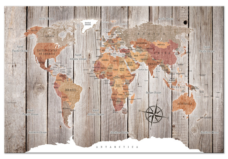 Large canvas print World Map: Wooden Stories [Large Format] 149136