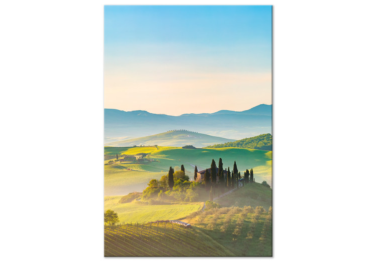 Canvas Print Tuscany Landscape - Photo of Green Fields at Sunrise 149836
