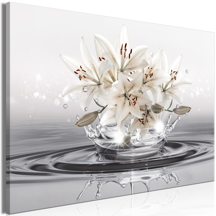 Large canvas print Lilies on a decorative cream background in water [Large Format] 150936 additionalImage 3