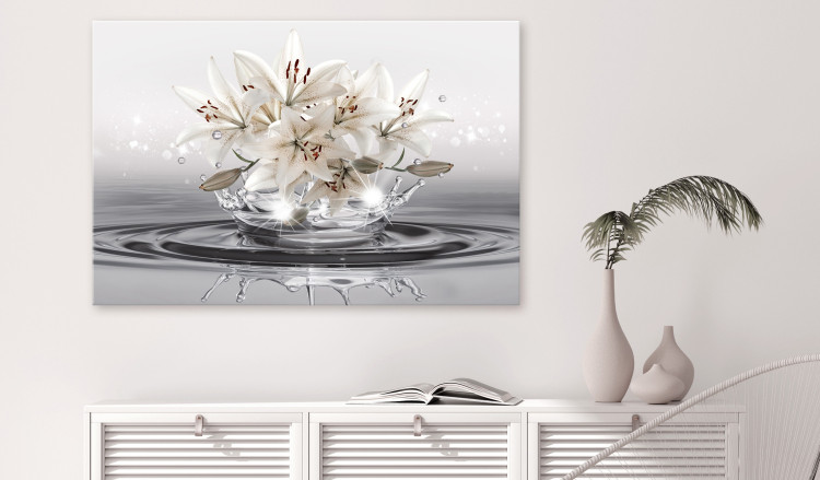 Large canvas print Lilies on a decorative cream background in water [Large Format] 150936 additionalImage 6
