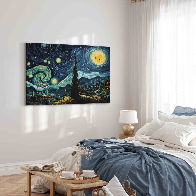 Canvas Starry Night - A Landscape in the Style of Van Gogh With a Smiling Moon 151036 additionalImage 10