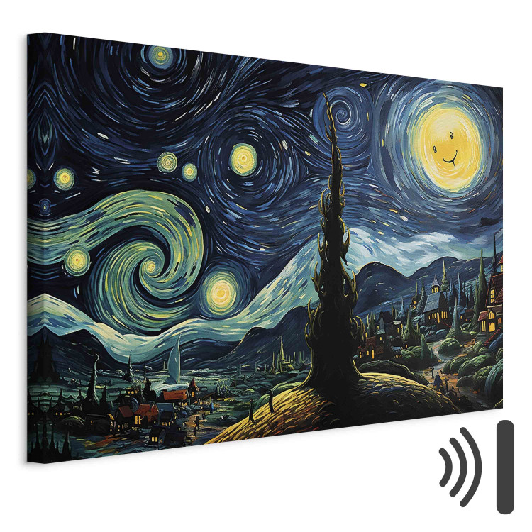 Canvas Starry Night - A Landscape in the Style of Van Gogh With a Smiling Moon 151036 additionalImage 8
