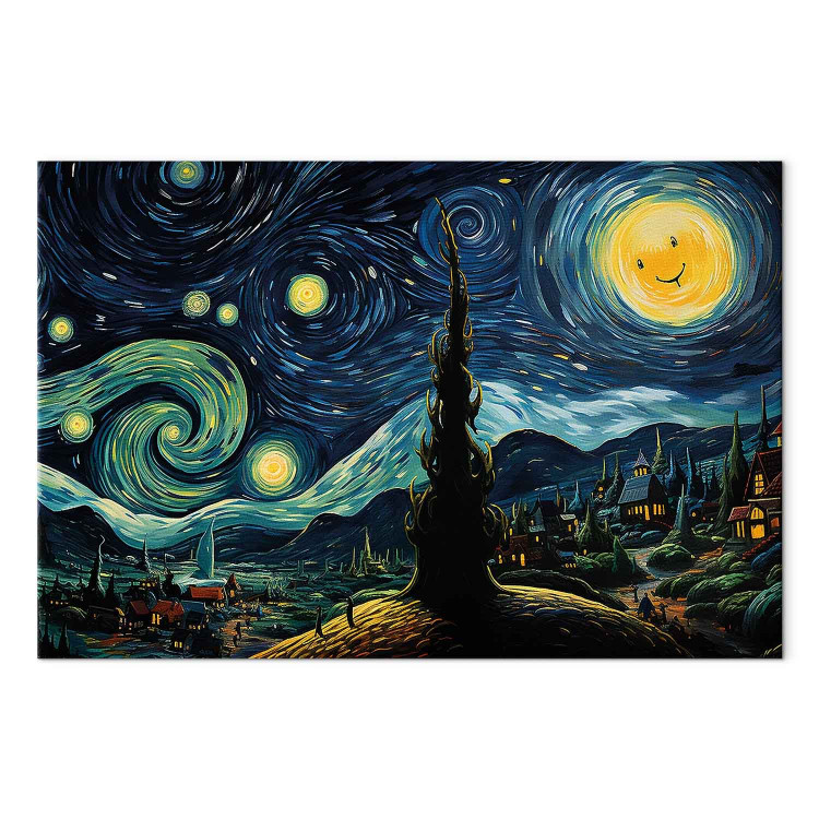 Canvas Starry Night - A Landscape in the Style of Van Gogh With a Smiling Moon 151036 additionalImage 7