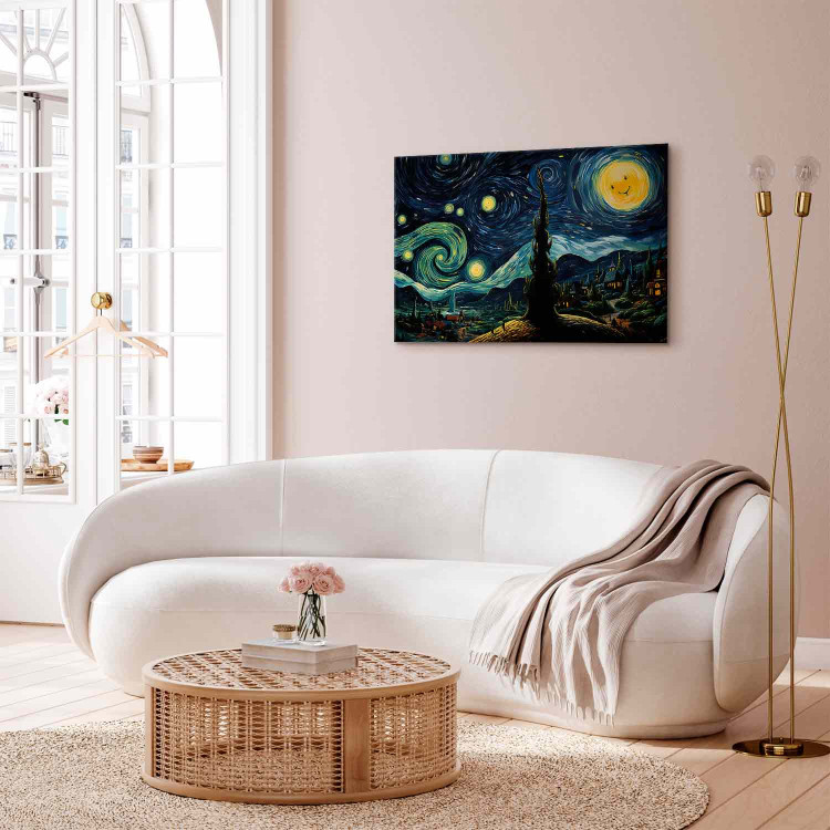 Canvas Starry Night - A Landscape in the Style of Van Gogh With a Smiling Moon 151036 additionalImage 9