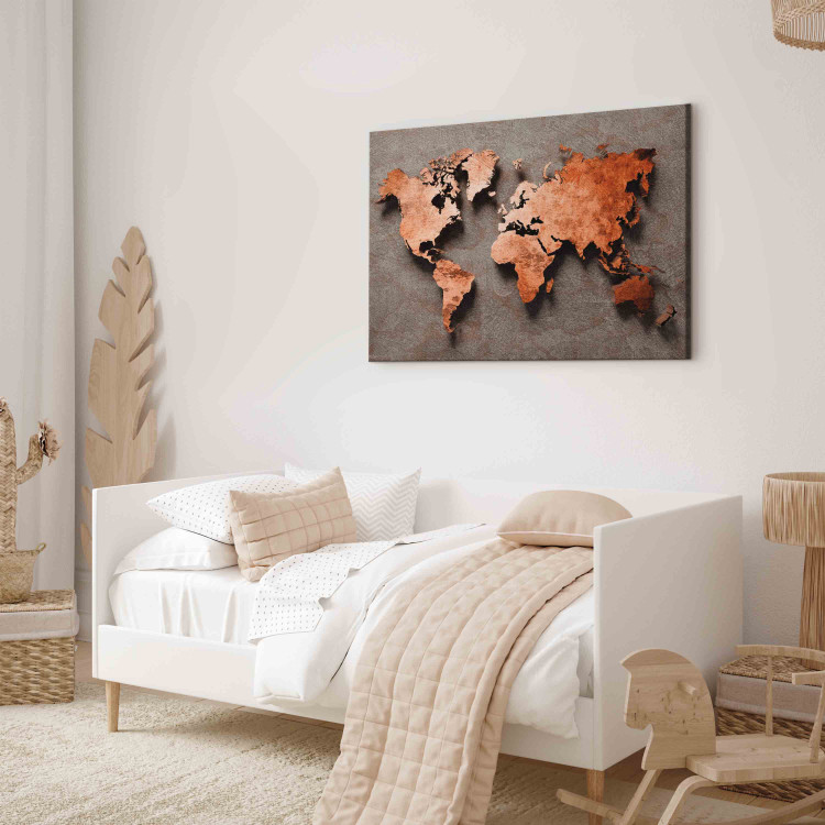Canvas Copper Map of the World - Orange Outline of Countries on a Gray Background 151236 additionalImage 10