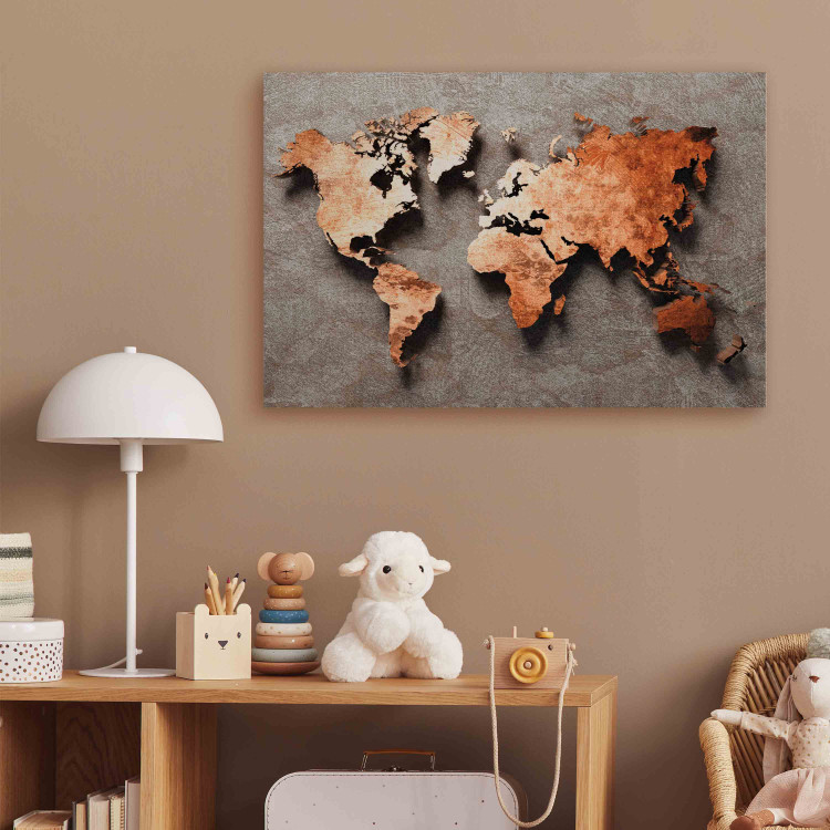 Canvas Copper Map of the World - Orange Outline of Countries on a Gray Background 151236 additionalImage 11