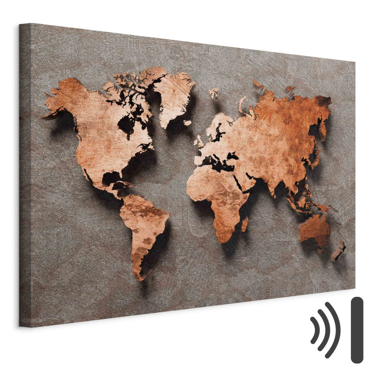 Canvas Copper Map of the World - Orange Outline of Countries on a Gray Background 151236 additionalImage 8