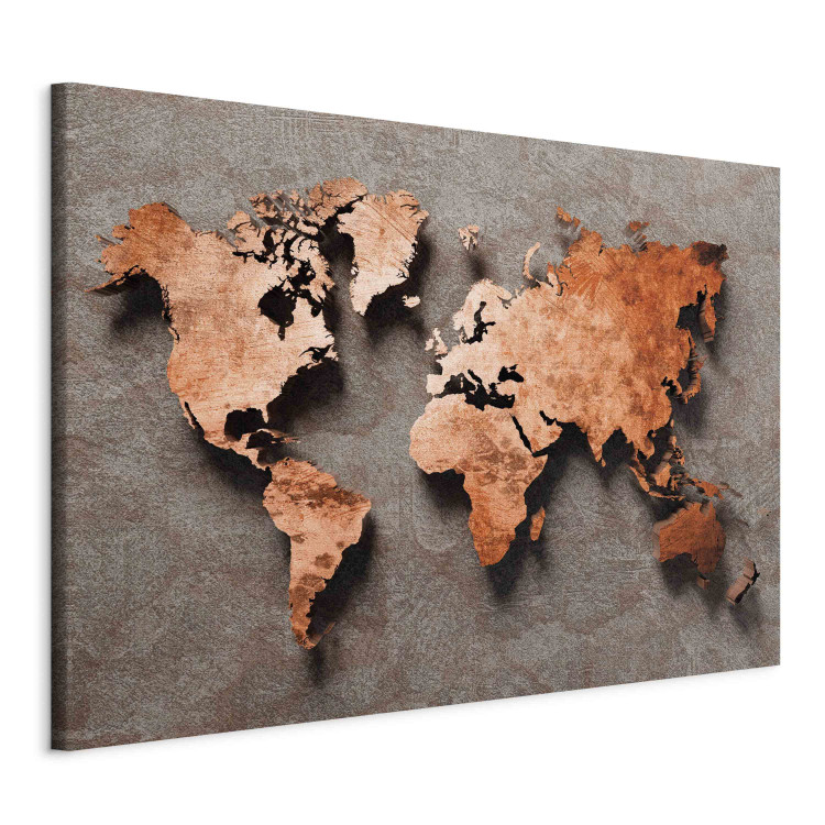 Canvas Copper Map of the World - Orange Outline of Countries on a Gray Background 151236 additionalImage 2