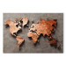 Canvas Copper Map of the World - Orange Outline of Countries on a Gray Background 151236
