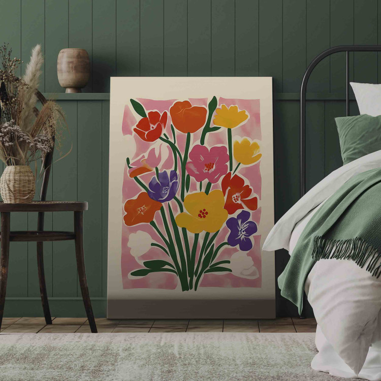 Canvas Print Pink Bouquet - A Minimalist Composition Inspired by the Style of Matisse 159936 additionalImage 3